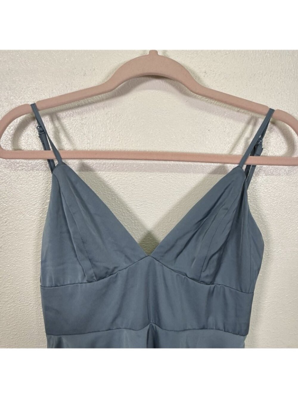 NWT Lulus Going with Elegance Slate Blue Satin Tiered Gown Bridesmaid Gala Small - Picture 10 of 14